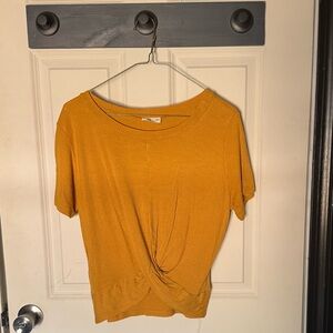 Yellow Ribbed Twist Front Top